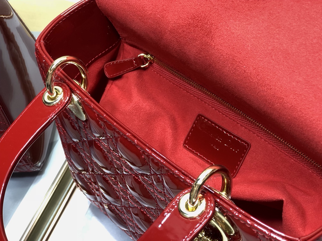 Medium Lady Dior Bag Red Patent Cannage Calfskin